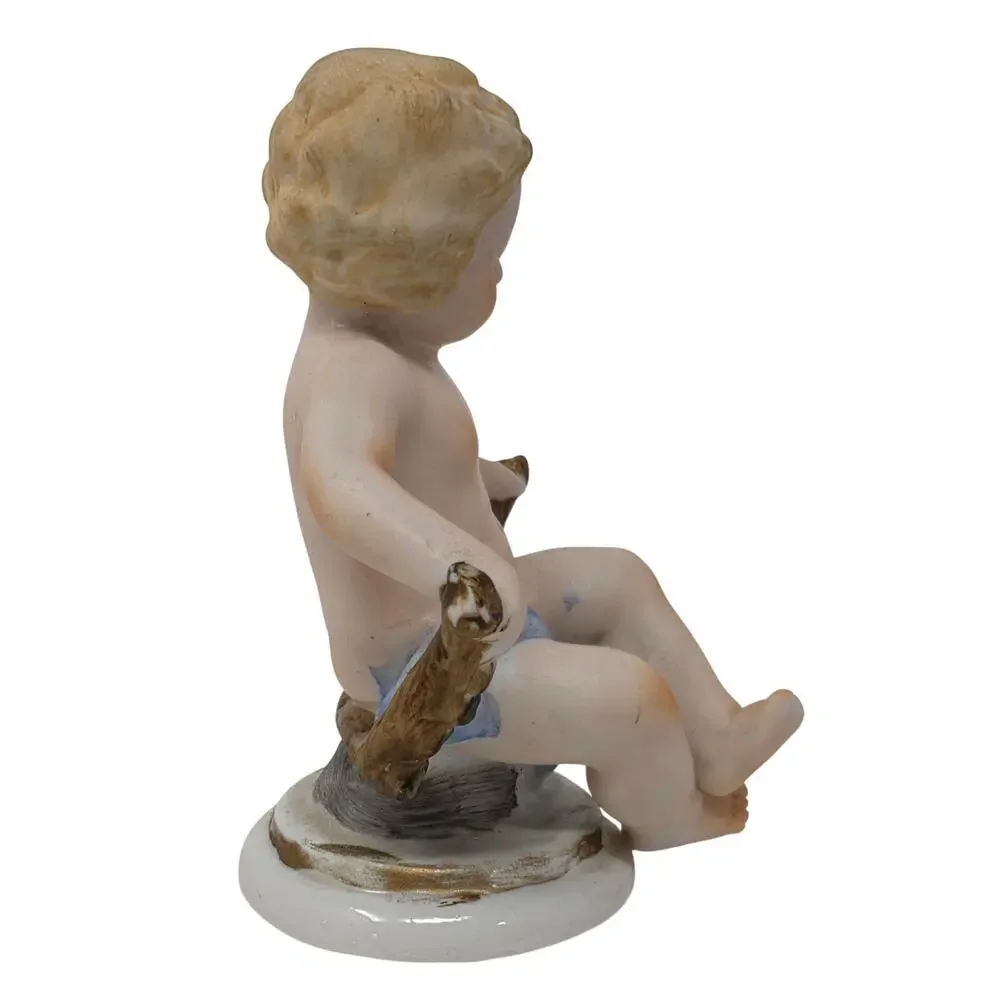 Pair Vintage Bisque Piano Baby Figurines Porcelain Child Figures Decor